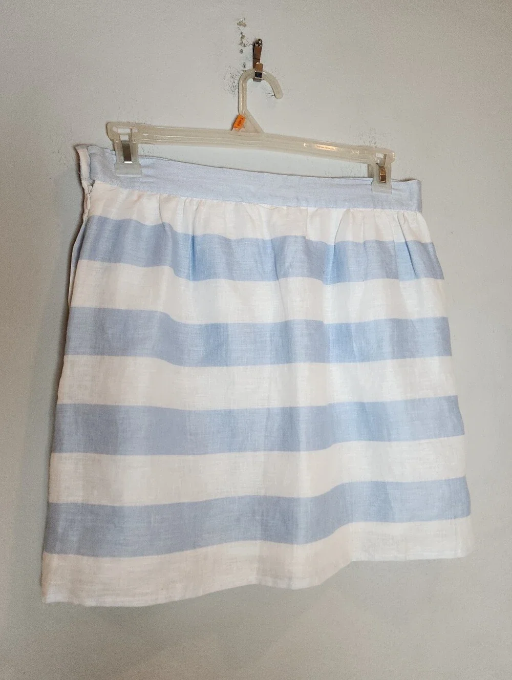 Kenar 100% Linen Mini Skirt Blue White Wide Stripes Pockets Women's Size 10